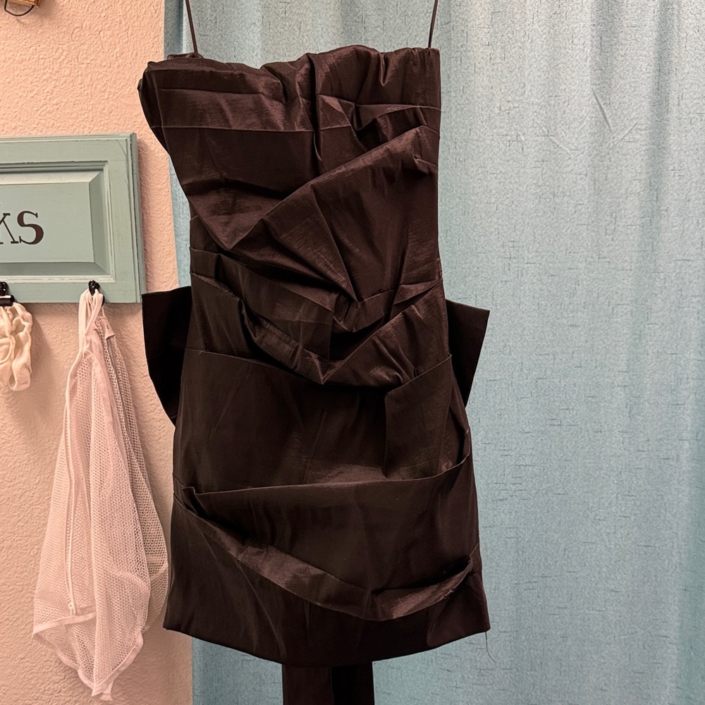 Strapless Black Cocktail Dress with Draped Detail
